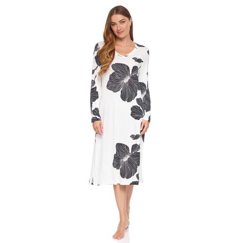 La Marquise Ebony Flora Jersey Bamboo Long Sleeve Nightdress